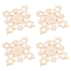 Цвет Древесины Резная накладка из натурального дерева, неокрашенная накладка мебель украшения дома, цветок, деревесиные, 145x145x7.5 мм