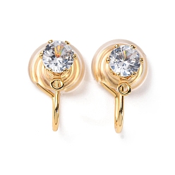Настоящее золото 18K Фурнитура для ушей из латуни с микропаве из кубического циркония, с петлей, долговечный, без никеля , реальный 18 k позолоченный, 15.5x9 мм, отверстие : 1.5 мм, плоско-круглые: 7.5x6 mm