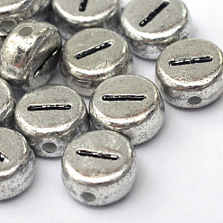 Letter I Plated Acrylic Horizontal Hole Letter Beads, Flat Round, Letter.I, 7x4mm, Hole: 1.3mm, about 3600pcs/500g