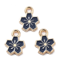 Прусский Синий Сплав эмали прелести, золотые, цветочный шарм, берлинская лазурь, 12x9x1.5 мм, отверстие : 1.8 мм
