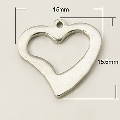 Нержавеющая Сталь Цвет 201 подвески из нержавеющей стали с открытым сердцем, полый, 15.5x15x1 мм, отверстие : 1 мм
