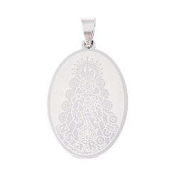 Нержавеющая Сталь Цвет 201 подвески из нержавеющей стали, овальные с рисунками " virgin mary", лазерная резка, цвет нержавеющей стали, 40x25x1 мм, отверстие : 4x9 мм