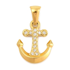Золотой Ионное покрытие (ip) 304 подвески из нержавеющей стали с микропаве из кубического циркония, якорь очарование, золотые, 17.5x14.5x3 мм, отверстие : 3x6 мм