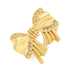Настоящее золото 18K Латунное кольцо-манжета с прозрачным кубическим цирконием и бантом для женщин, реальный 18 k позолоченный, регулируемый, бант : 22x24.5 мм
