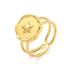 Настоящее золото 18K Ионное покрытие (ip) 304 открытые манжеты из нержавеющей стали, звезда, реальный 18 k позолоченный, внутренний диаметр: 17 мм