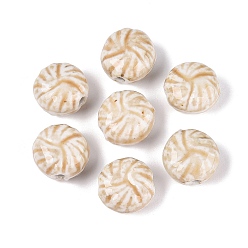Wheat Vintage Handmade Porcelain Beads, Fancy Antique Glazed Porcelain, Flat Round, Wheat, 19~20x12~14mm, Hole: 3~4mm