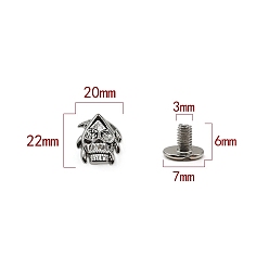 Platinum Zinc Alloy Decorative Buttons, Skull, Platinum, 2.2x2cm