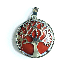 Red Jasper Natural Red Jasper Pendants, with Metal Finding, Tree of Life, 27x27x7mm