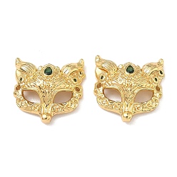 Настоящее золото 18K Подвески-коннекторы в виде маски лисы из латуни с микропаве из зеленого кубического циркония, реальный 18 k позолоченный, 17.5x18x5.5 мм, отверстие : 1.2 мм