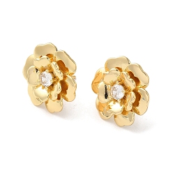 Золотой Серьги-пусеты из латуни с микропаве и прозрачным фианитом, долговечный, без свинца и без кадмия, цветок, золотые, 19.5x19.5 мм