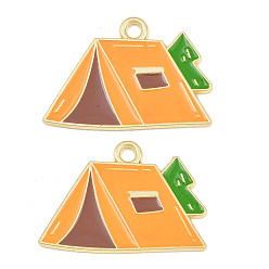Deep Sky Blue Alloy Enamel Pendants, Tent Charms, Golden, Deep Sky Blue, 19x27x1mm, Hole: 2mm
