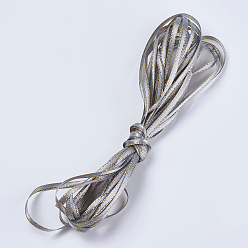 Dark Gray Double Face Satin Ribbon, Polyester Satin Ribbons, Golden Wired Edge, Dark Gray, 1/8 inch(4mm), about 10m/bundle