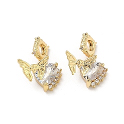 Настоящее золото 18K Подвески из латуни с прозрачным фианитом, подвески в виде бабочки с сердечками, без кадмия и без свинца, стойки покрытие, долговечный, реальный 18 k позолоченный, 20 мм, отверстие : 3.5 мм