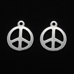 Серебро 201 подвески из нержавеющей стали, знак мира, серебряные, 15x12.5x1 мм, отверстие : 1.4 мм