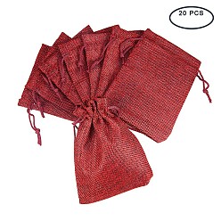 Dark Red Burlap Packing Pouches Drawstring Bags, Dark Red, 13.5x9.5cm