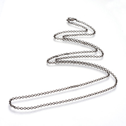 Gunmetal Iron Rolo Chains Necklace Making, with Lobster Clasps, Soldered, Gunmetal, 23.6 inch(60cm)