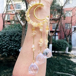 Желтый Кварц Металлические подвески со стеклянными украшениями, с желтым кварцем, луна и слеза, 210~230 мм