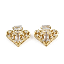 Прозрачный Многожильные звенья из латуни с паве из кубического циркония, долговечный, флакон духов сердца, золотые, прозрачные, 12x15x7 мм, отверстие : 2 мм
