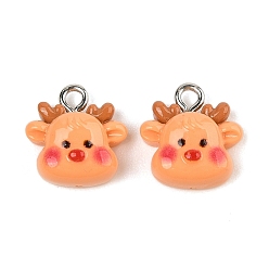 Другие Подвески из непрозрачной смолы на рождественскую тематику, с железной платиной петлей, лось, 16.5x12x5 мм, отверстие : 2 мм