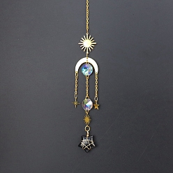 Obsidian Natural Obsidian Star Sun Catcher Hanging Ornaments with Brass Sun, for Home, Garden Decoration, Golden, 400mm