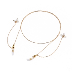 Doré  Chaînes de lunettes, tour de cou pour lunettes, avec des chaînes de câble en laiton, perle naturelle, Des billes de verre, 304 fermoirs à pince de homard en acier inoxydable et extrémités en caoutchouc, or, 26.18 pouce (66.5 cm)