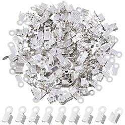 Silver 400Pcs 2Bags Iron Folding Crimp Ends, Fold Over Crimp Cord Ends, Silver, 9x4x3.5mm, Hole: 1.8mm, Inner Wide: 3mm, about 200pcs/Bag