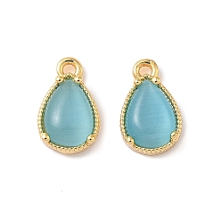 Синий Латунные подвески из измельченного льда с кубическим цирконием, слезинки, без никеля , реальный 18 k позолоченный, синие, 10.5x6.5x3 мм, отверстие : 0.9 мм