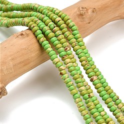 Зелено-Желтый Синтетические имперские нитки из бисера яшмы, окрашенные, рондель, зеленый желтый, 4x1.5 мм, отверстие : 0.7 мм, около 155 шт / нитка, 14.96'' (38 см)