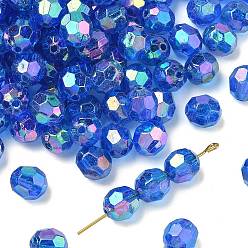 Синий Экологичные прозрачные акриловые бусины, граненые, круглые, AB цвет, синие, 8 мм, Отверстие : 1.5 мм , около 2000 шт / 500 г
