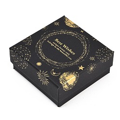Квадрат Золотые штампованные картонные коробки для ювелирных изделий, с губкой внутри, для колец, маленькие часы, , Серьги, Браслеты, чёрные, квадратный, 7.5x7.5x3.3 см