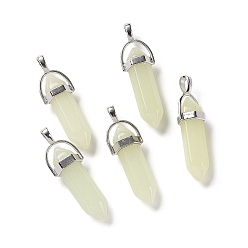 Голубой Пулевидные подвески из синтетического светящегося камня, светящиеся в темноте подвески, с фурнитурой сплавочной платины тон, голубой, 41x8 мм