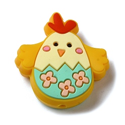 Цыпленок Пасхальные силиконовые фокусные бусины, изготовление ожерелий diy, цыпленок, 28.5x26.5x8.5 мм, отверстие : 2.5 мм