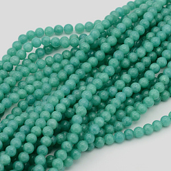 Medium Sea Green Natural Yellow Jade Beads Strands, Round, Dyed, Medium Sea Green, about 6mm in diameter, hole: 1mm, about 68 pcs/strand, 16 inch