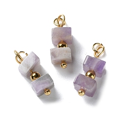 Аметист Подвески из натурального аметиста в форме куба, с 304 петлями из нержавеющей стали, золотые, 17~17.5x5.5~6x5.5~6 мм, отверстие : 3.5 мм