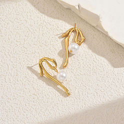 Золотой Серьги-гвоздики с бантом из нержавеющей стали, с имитацией жемчуга, золотые, 40x20 мм