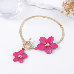 Фуксиновый Сплав эмаль цветок подвеска латунная змея цепь браслеты для ног для женщин, золотые, красно-фиолетовые, 9-7/8 дюйм (250 мм)