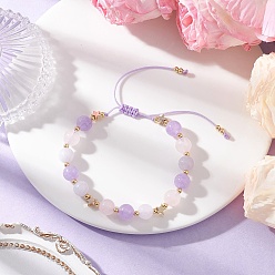 Смешанные камни Плетеные браслеты из бусин из натурального аквамарина, розового кварца и аметиста для женщин, круглые, с латунной найти, внутренний диаметр: 1-7/8~3-3/8 дюйм дюйм (4.8~8.5 см)