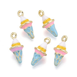 Светло-Голубой Стойки обшивки сплава эмали подвески, мороженое прелести, без кадмия, без никеля и без свинца, золотой свет, Небесно-голубой, 18.5x8.5x8.5 мм, отверстие : 1.6 мм