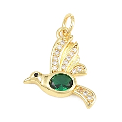 Птица Латунные микро проложить кубического циркония подвески, долговечный, стойки покрытие, без свинца и без кадмия, реальный 18 k позолоченный, зелёные, птица, 17.5x14.5x2.5 мм, отверстие : 3.2 мм