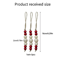 Красный Рождественские деревянные бусины, подвесные украшения, подвесные украшения для рождественской елки дома, красные, 160x15 мм, 3 шт / комплект