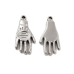 Stainless Steel Color Non-Tarnish 304 Stainless Steel Pendants, Hand Charm, Stainless Steel Color, 21.5x10.5x3mm, Hole: 1.2mm