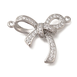 Платина Покрытие стойки латунь проложить прозрачный кубический цирконий бант соединитель подвески, без свинца и без кадмия, долговечный, платина, 27x33.5x6.5 мм, отверстие : 1.7 мм