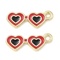 Golden Alloy Enamel Pendants, Heart Glasses Charms, Long-Lasting Plated, Golden, 20x12.5x1.5mm, Hole: 1.8mm