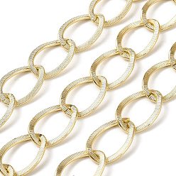 Golden Oxidation Aluminum Grooved Curb Chains, Unwelded, with Spool, Golden, 24x18x1.5mm, about 49.21 Feet(15m)/Roll