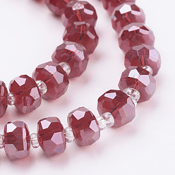 Red Electroplate Glass Beads Strands, Pearl Luster Plated, Faceted, Flat Round, Red, 7.5~8mm, Hole: 1mm, about 50pcs/strand, 13.7 inch(35cm)