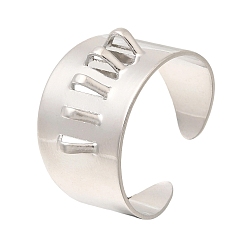 Platinum Brass Loop Ring Base, Cuff Rings, Flat Surface with Loops for Attaching Charms and Beads, Platinum, 13.5mm, Inner Diameter: 19mm