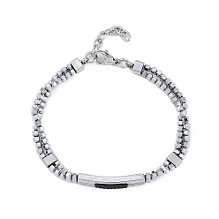 Нержавеющая Сталь Цвет Браслеты из синтетического немагнитного гематита из бисера, прямоугольник 304 браслеты из нержавеющей стали для мужчин и женщин, цвет нержавеющей стали, 7-3/4 дюйм (19.6 см)