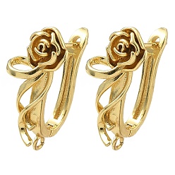 Золотой Латунная фурнитура для серег, цветок розы, без кадмия и без свинца, стойки покрытие, долговечный, защёлка с петлёй, золотые, 22.5x15x11 мм, отверстие : 1.6 мм, штифты : 1 мм