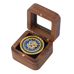 Black Black Walnut Wood Badge Packing Magnetic Boxes with Acrylic Visible Window Lid, Square, Black, 5.5x5.5x3.9cm