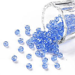 Cornflower Blue Glass Seed Beads, Trans. Colours Lustered, Round, Cornflower Blue, 4mm, Hole: 1.5mm, about 4500pcs/pound